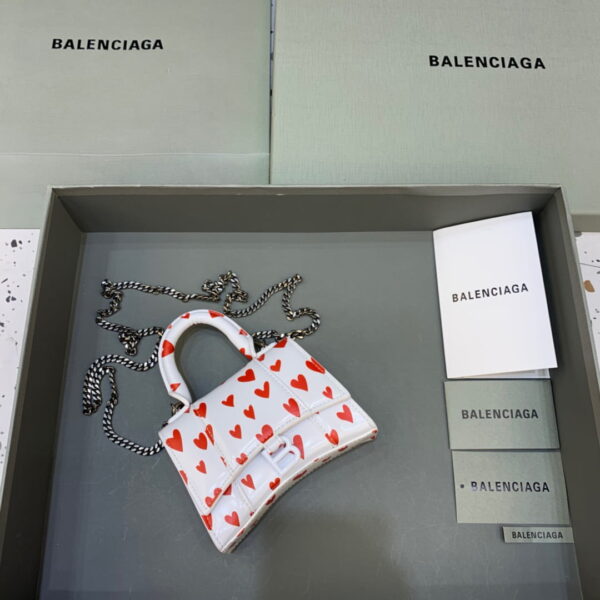 Balenciaga Hourglass Mini Handbag With Chain In Red And White, For Women, Women's Bags 4.7in/12cm