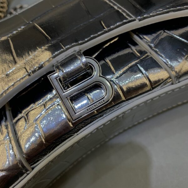 Balenciaga Hourglass Mini Handbag With Chain In Sliver, For Women, Women's Bags 4.7in/12cm