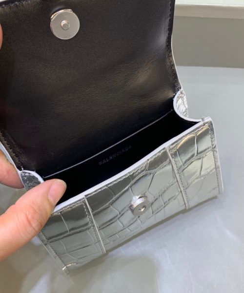 Balenciaga Hourglass Mini Handbag With Chain In Sliver, For Women, Women's Bags 4.7in/12cm