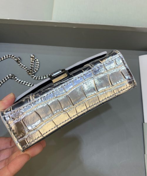 Balenciaga Hourglass Mini Handbag With Chain In Sliver, For Women, Women's Bags 4.7in/12cm