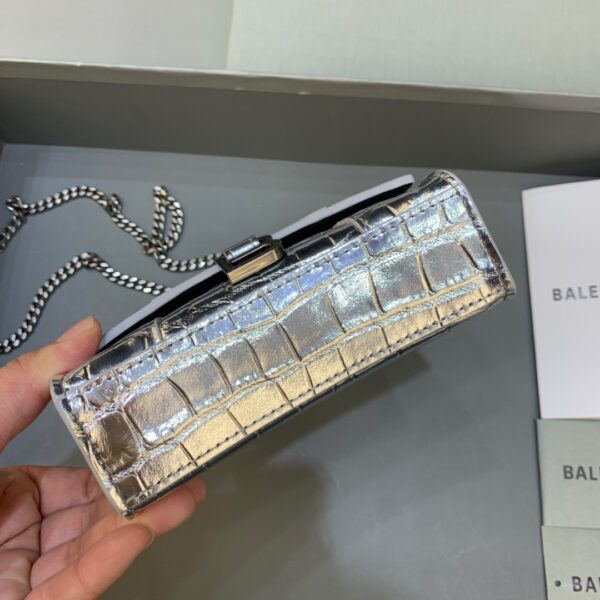 Balenciaga Hourglass Mini Handbag With Chain In Sliver, For Women, Women's Bags 4.7in/12cm