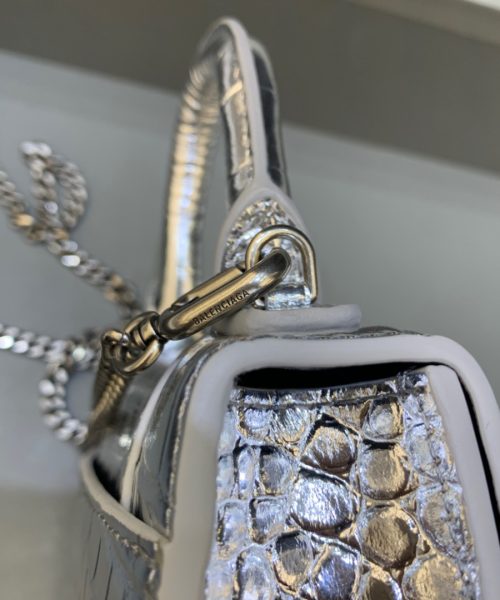 Balenciaga Hourglass Mini Handbag With Chain In Sliver, For Women, Women's Bags 4.7in/12cm