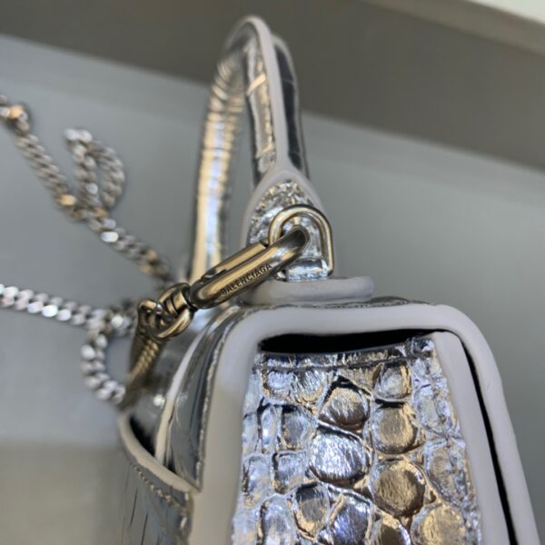 Balenciaga Hourglass Mini Handbag With Chain In Sliver, For Women, Women's Bags 4.7in/12cm