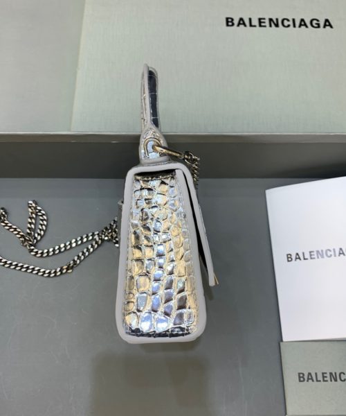 Balenciaga Hourglass Mini Handbag With Chain In Sliver, For Women, Women's Bags 4.7in/12cm