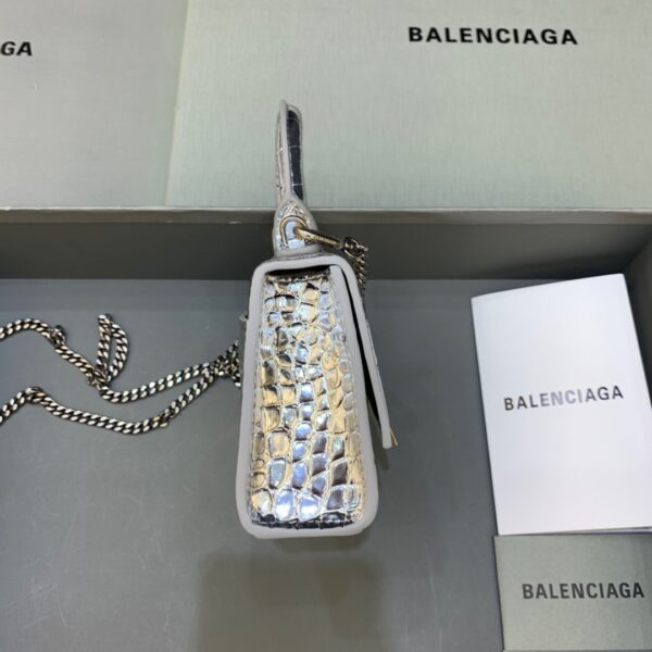 Balenciaga Hourglass Mini Handbag With Chain In Sliver, For Women, Women's Bags 4.7in/12cm