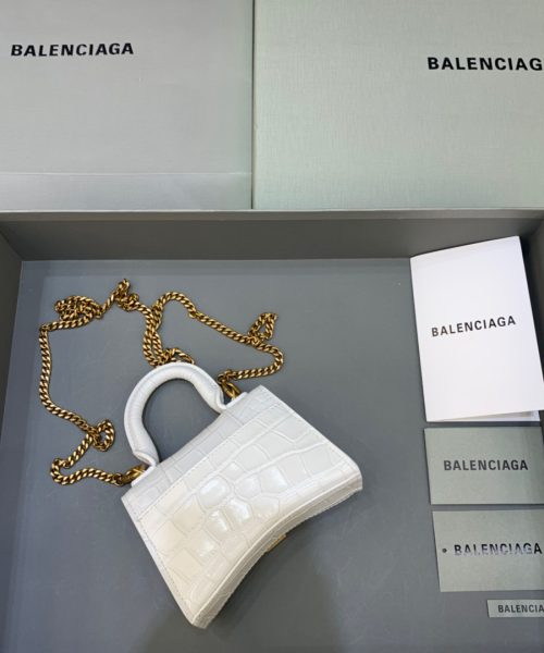 Balenciaga Hourglass Mini Handbag With Chain In White, For Women, Women's Bags 4.7in/12cm