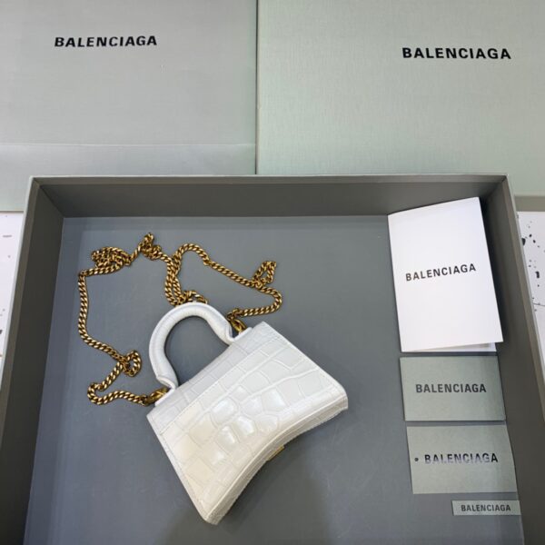 Balenciaga Hourglass Mini Handbag With Chain In White, For Women, Women's Bags 4.7in/12cm