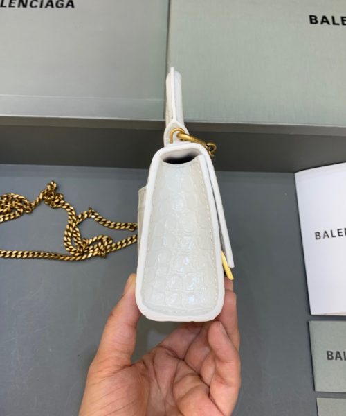 Balenciaga Hourglass Mini Handbag With Chain In White, For Women, Women's Bags 4.7in/12cm