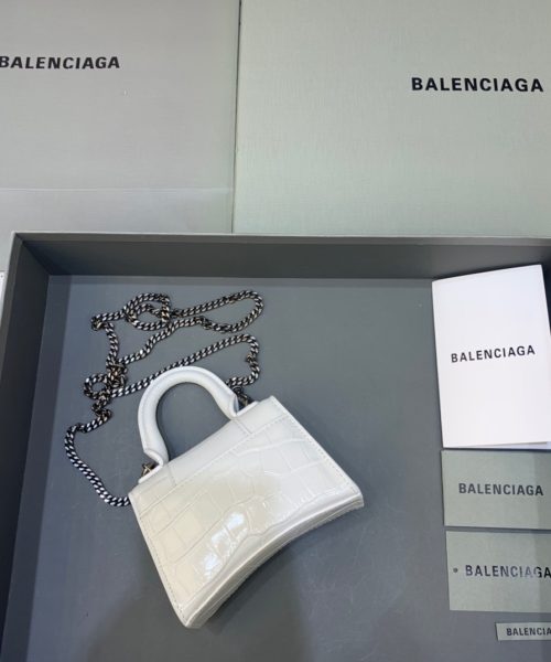 Balenciaga Hourglass Mini Handbag With Chain In White, For Women, Women's Bags 4.7in/12cm