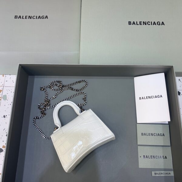Balenciaga Hourglass Mini Handbag With Chain In White, For Women, Women's Bags 4.7in/12cm