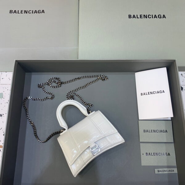 Balenciaga Hourglass Mini Handbag With Chain In White, For Women, Women's Bags 4.7in/12cm