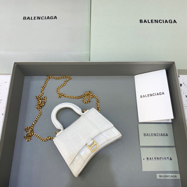 Balenciaga Hourglass Mini Handbag With Chain In White, For Women, Women's Bags 4.7in/12cm