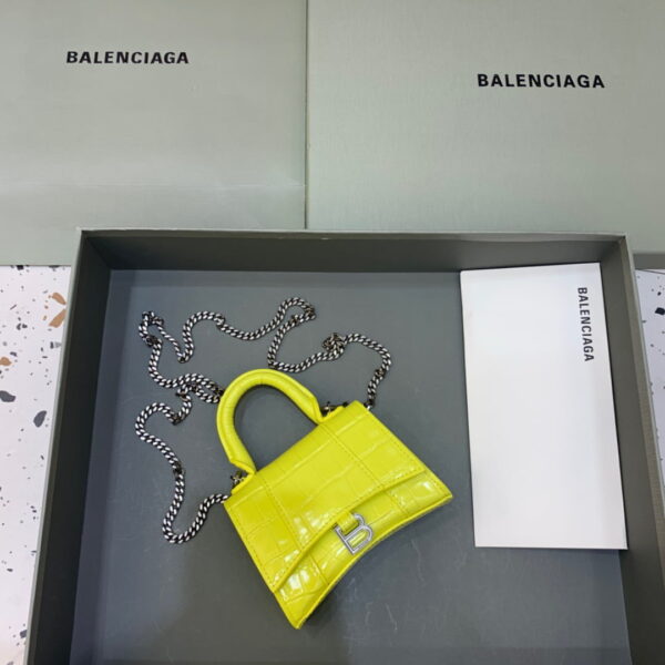 Balenciaga Hourglass Mini Handbag With Chain In Yellow, For Women, Women's Bags 4.7in/12cm
