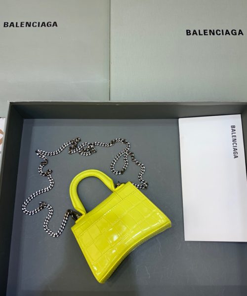 Balenciaga Hourglass Mini Handbag With Chain In Yellow, For Women, Women's Bags 4.7in/12cm