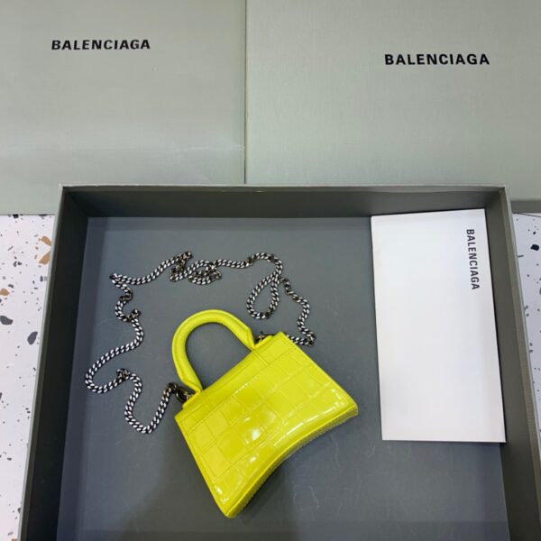 Balenciaga Hourglass Mini Handbag With Chain In Yellow, For Women, Women's Bags 4.7in/12cm