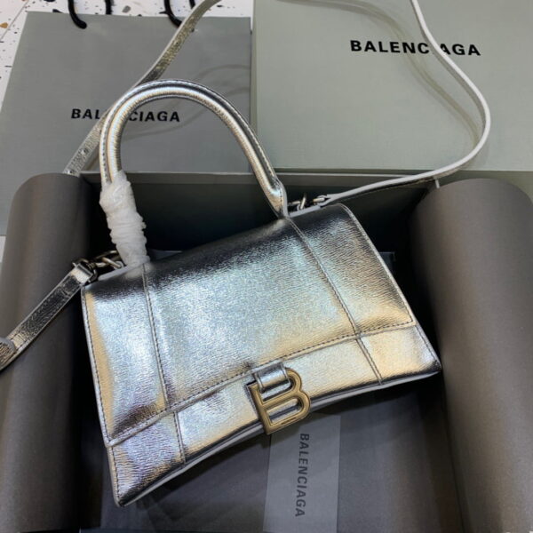 Balenciaga Hourglass Small Handbag In Sliver, For Women, Women's Bags 9in/23cm