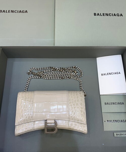 Balenciaga Hourglass Wallet On Chain in Beige, For Women, Women's Bags 7.6in/19cm