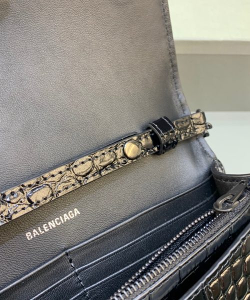 Balenciaga Hourglass Wallet On Chain in Black, For Women, Women's Bags 7.6in/19cm 6560501LR671000
