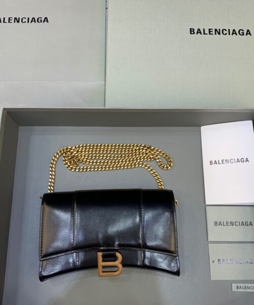 Balenciaga Hourglass Wallet On Chain in Black, For Women, Women's Bags 7.6in/19cm 6560501QJ4M1000