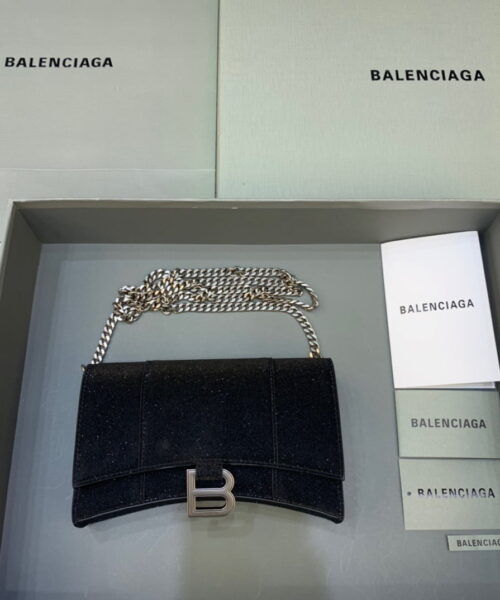 Balenciaga Hourglass Wallet On Chain in Black, For Women, Women's Bags 7.6in/19cm 6560502102G1000