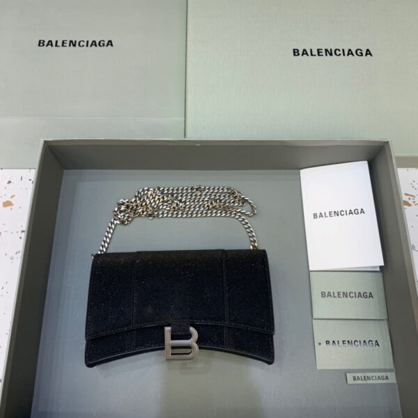 Balenciaga Hourglass Wallet On Chain in Black, For Women, Women's Bags 7.6in/19cm 6560502102G1000