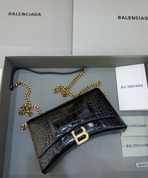 Balenciaga Hourglass Wallet On Chain in Black, For Women, Women's Bags 9in/23cm