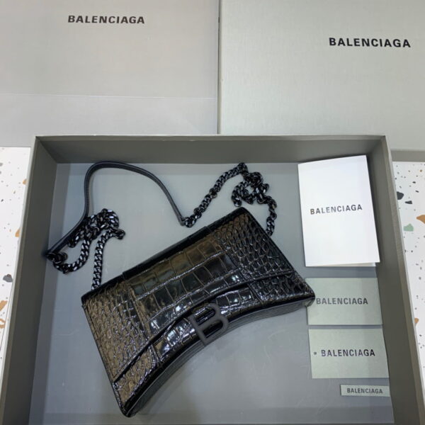 Balenciaga Hourglass Wallet On Chain in Black, For Women, Women's Bags 9in/23cm