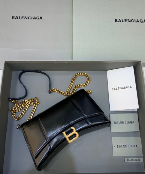 Balenciaga Hourglass Wallet On Chain in Black, For Women, Women's Bags 9in/23cm