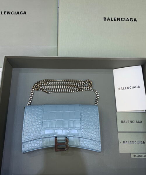 Balenciaga Hourglass Wallet On Chain in Blue, For Women, Women's Bags 7.6in/19cm