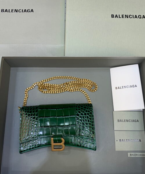 Balenciaga Hourglass Wallet On Chain in Dark Green, For Women, Women's Bags 7.6in/19cm 6560501LRGM3011