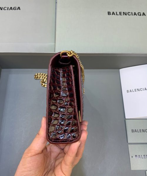Balenciaga Hourglass Wallet On Chain in Dark Red, For Women, Women's Bags 7.6in/19cm