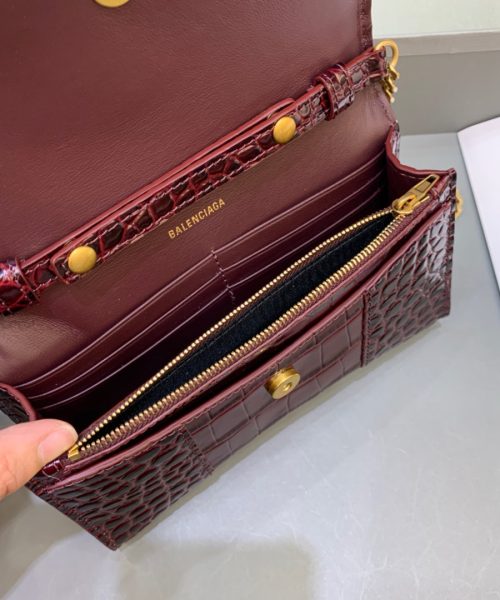 Balenciaga Hourglass Wallet On Chain in Dark Red, For Women, Women's Bags 7.6in/19cm