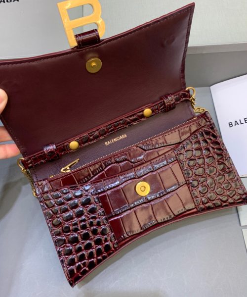 Balenciaga Hourglass Wallet On Chain in Dark Red, For Women, Women's Bags 7.6in/19cm