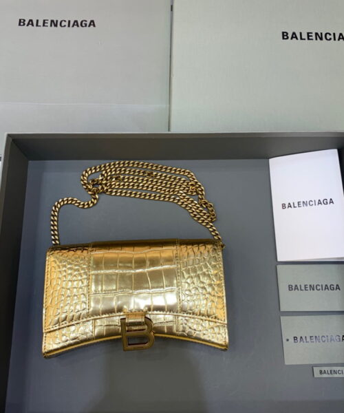 Balenciaga Hourglass Wallet On Chain in Gold, For Women, Women's Bags 7.6in/19cm 6560501S49M8005