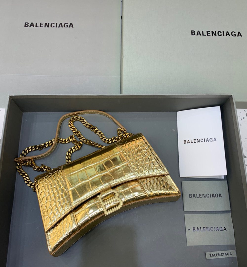 Balenciaga Hourglass Wallet On Chain in Gold, For Women, Women's Bags 9in/23cm
