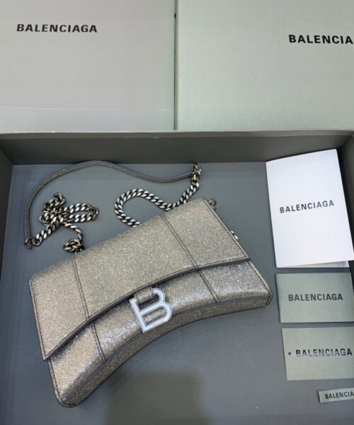 Balenciaga Hourglass Wallet On Chain in Golden Gray, For Women, Women's Bags 9in/23cm
