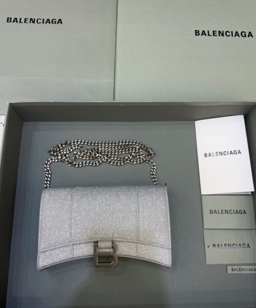 Balenciaga Hourglass Wallet On Chain in Grey, For Women, Women's Bags 7.6in/19cm 6560502102G1501