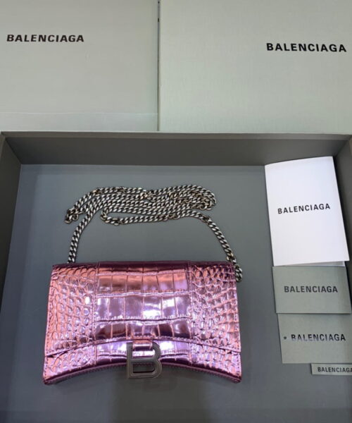 Balenciaga Hourglass Wallet On Chain in Pink, For Women, Women's Bags 7.6in/19cm