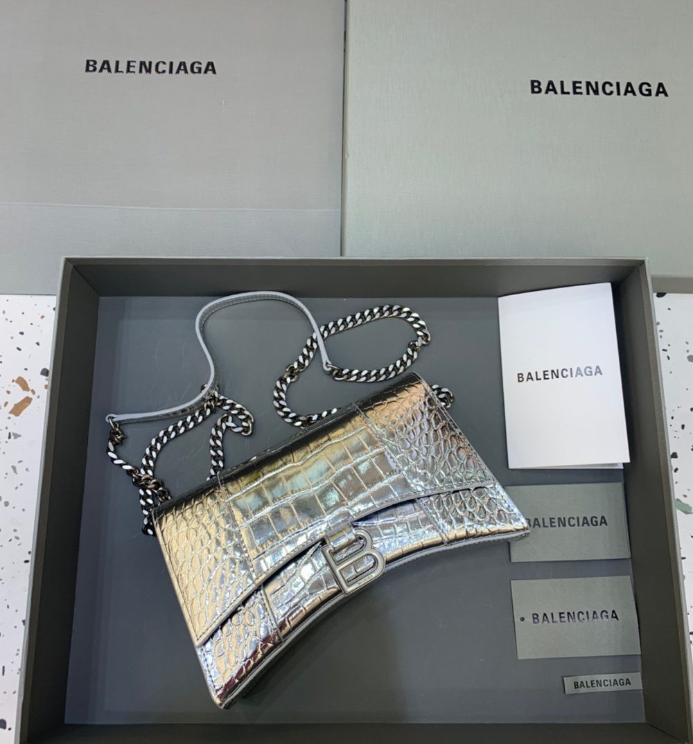 Balenciaga Hourglass Wallet On Chain in Sliver, For Women, Women's Bags 9in/23cm