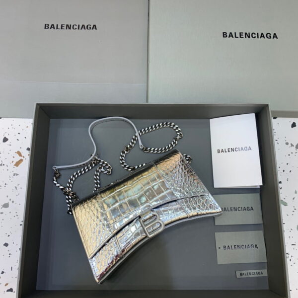 Balenciaga Hourglass Wallet On Chain in Sliver, For Women, Women's Bags 9in/23cm