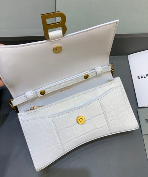 Balenciaga Hourglass Wallet On Chain in White, For Women, Women's Bags 7.6in/19cm 6560501LRGM9016