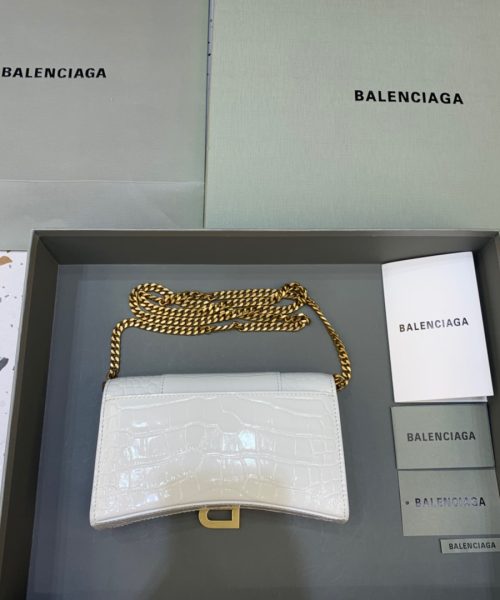 Balenciaga Hourglass Wallet On Chain in White, For Women, Women's Bags 7.6in/19cm 6560501LRGM9016
