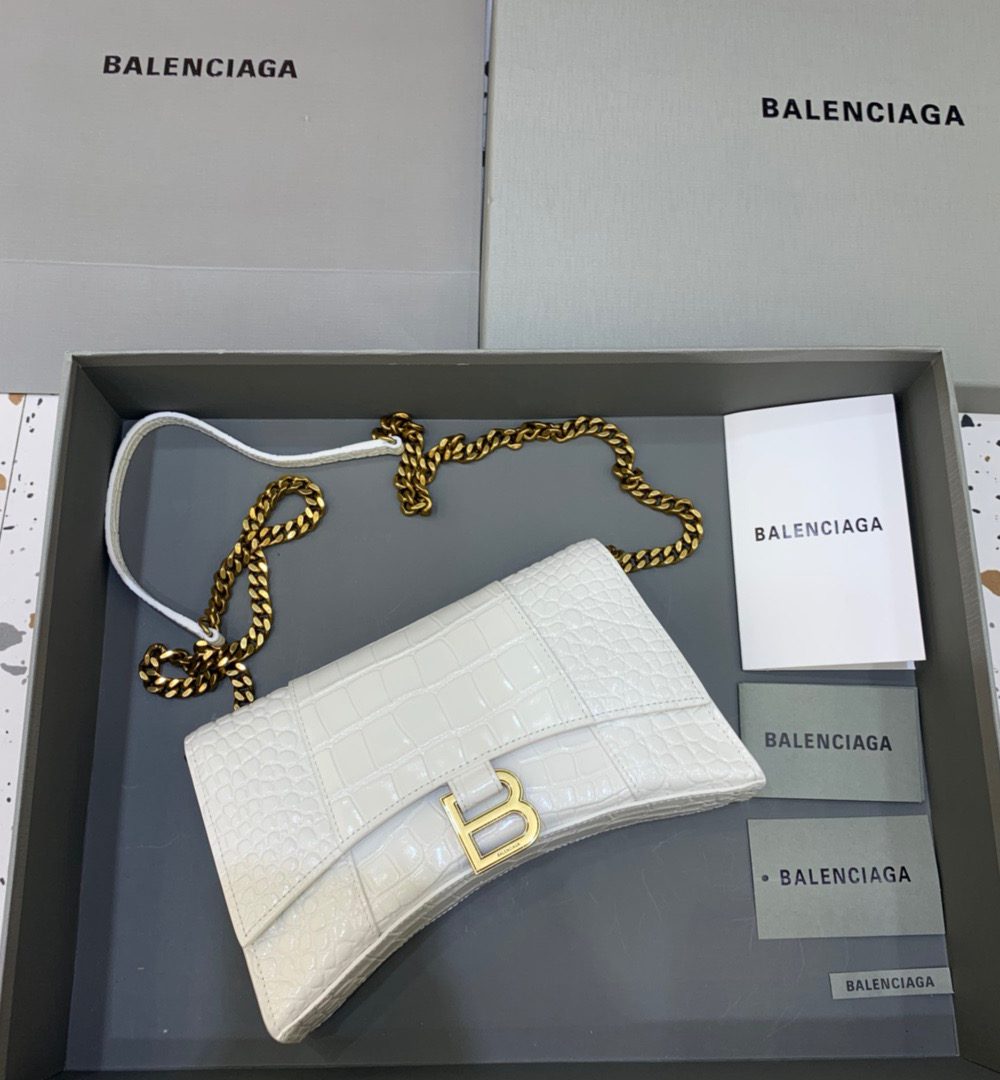 Balenciaga Hourglass Wallet On Chain in White, For Women, Women's Bags 9in/23cm