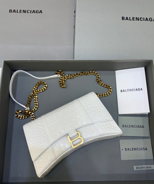 Balenciaga Hourglass Wallet On Chain in White, For Women, Women's Bags 9in/23cm