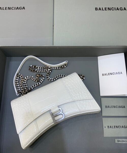 Balenciaga Hourglass Wallet On Chain in White, For Women, Women's Bags 9in/23cm