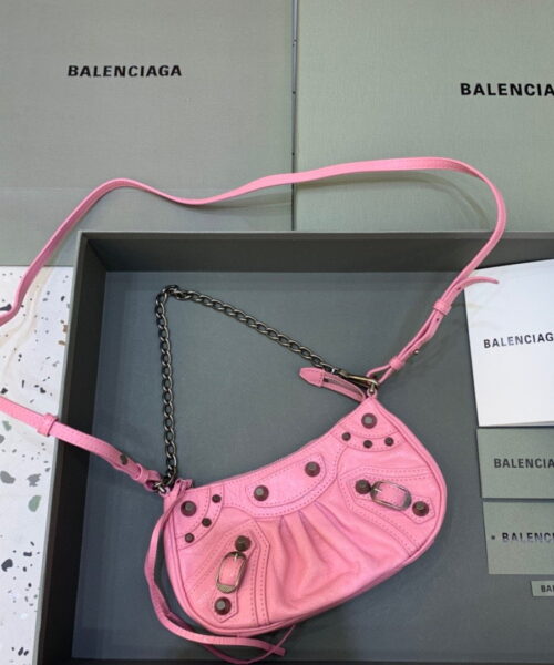 Balenciaga Le Cagole Mini Bag With Chain Light Pink, For Women, Women's Bags 8.2in/21cm