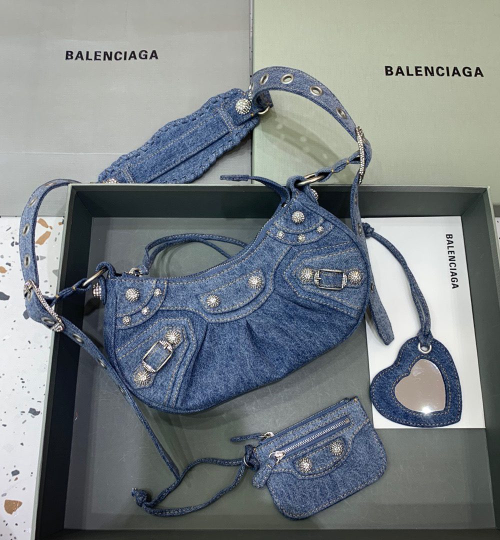 Balenciaga Le Cagole XS Shoulder Bag In Blue Washed, For Women, Women's Bags 10.2in/26cm