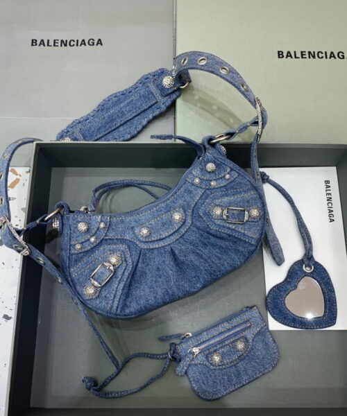 Balenciaga Le Cagole XS Shoulder Bag In Blue Washed, For Women, Women's Bags 10.2in/26cm