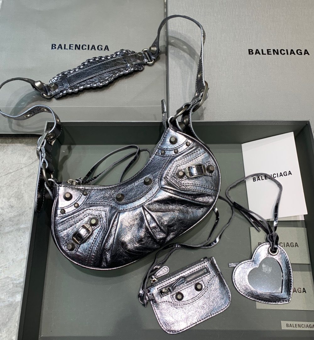 Balenciaga Le Cagole XS Shoulder Bag In Sliver, For Women, Women's Bags 10.2in/26cm