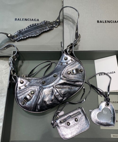 Balenciaga Le Cagole XS Shoulder Bag In Sliver, For Women, Women's Bags 10.2in/26cm